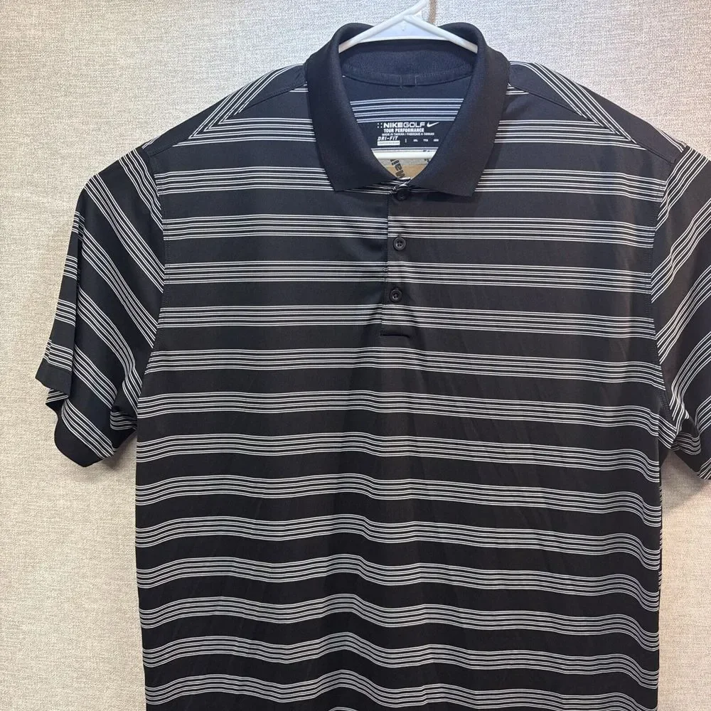 Nike Golf Tour‎ Performance Polo Shirt Dri-Fit Black Short Sleeved Men's XXL 2XL